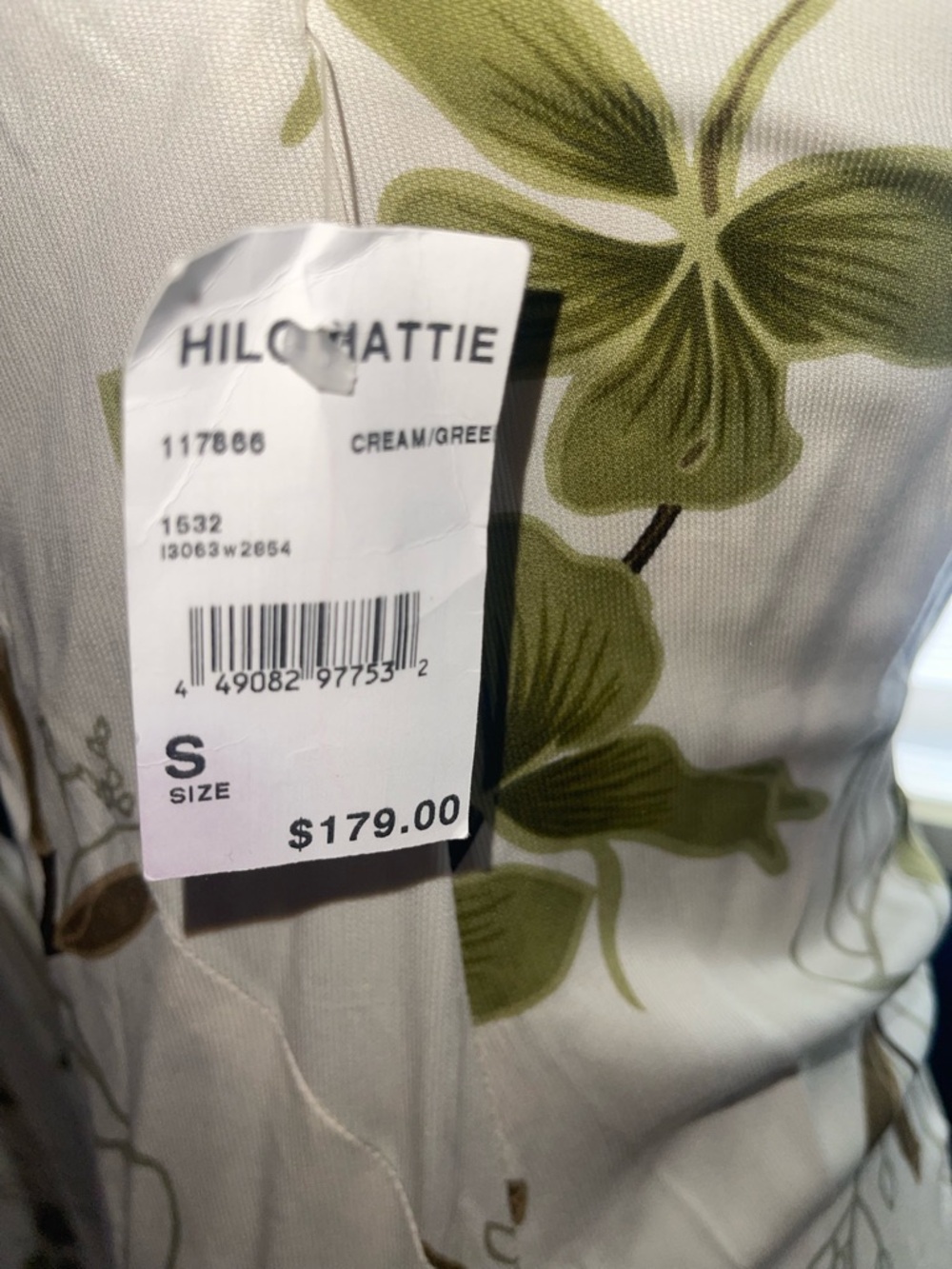 Hilo Hattie Cream Maxi Slip Dress with Green Floral Print. Zip need small repair - Picture 5 of 7